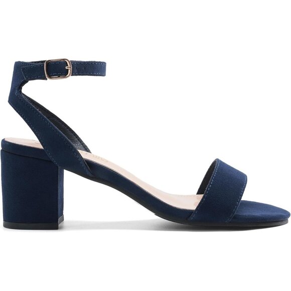 Dream Pairs Womens Navy Suede Faux Suede Rounded Toe Ankle Strap Heeled Sandal - Picture 7 of 7
